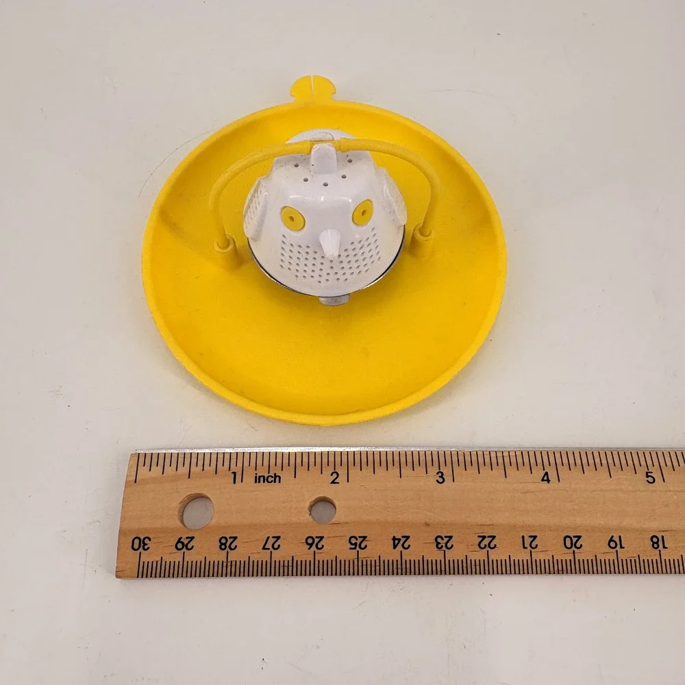 Pampered Chef Owl Bird Tea Infuser‎ Strainer Yellow Drip Tray Kitchen Gadget